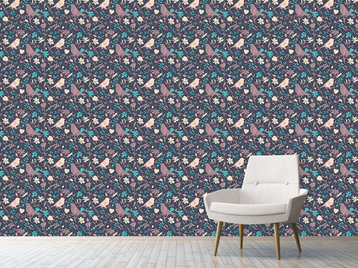 patterned-wallpaper-birds-behind-floral-thicket