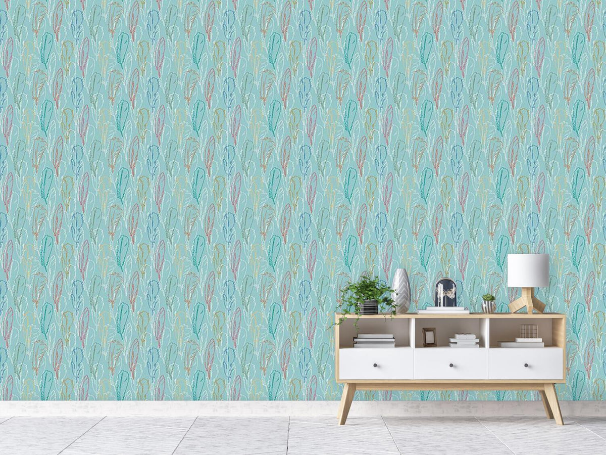 patterned-wallpaper-feathers-handdrawn-azur