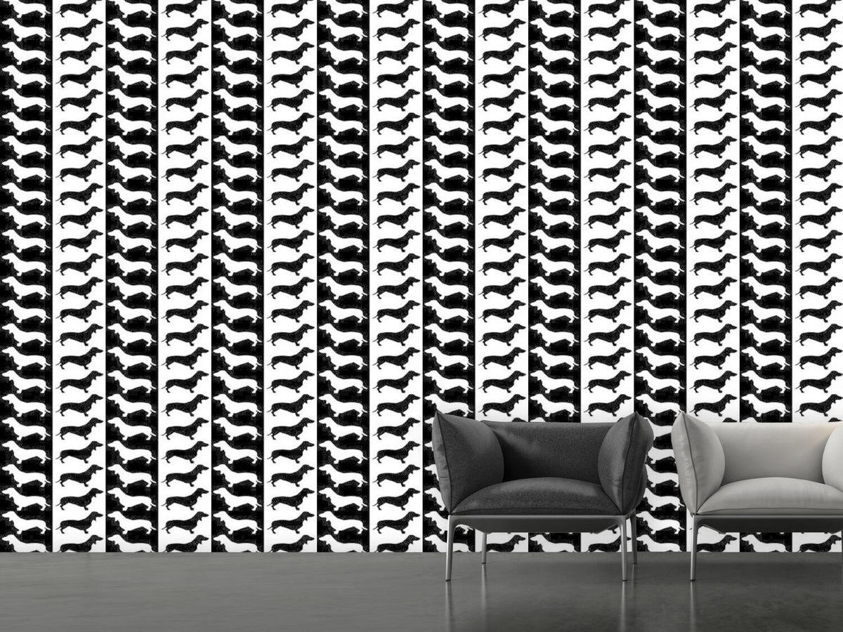 patterned-wallpaper-dachshund-black-and-white