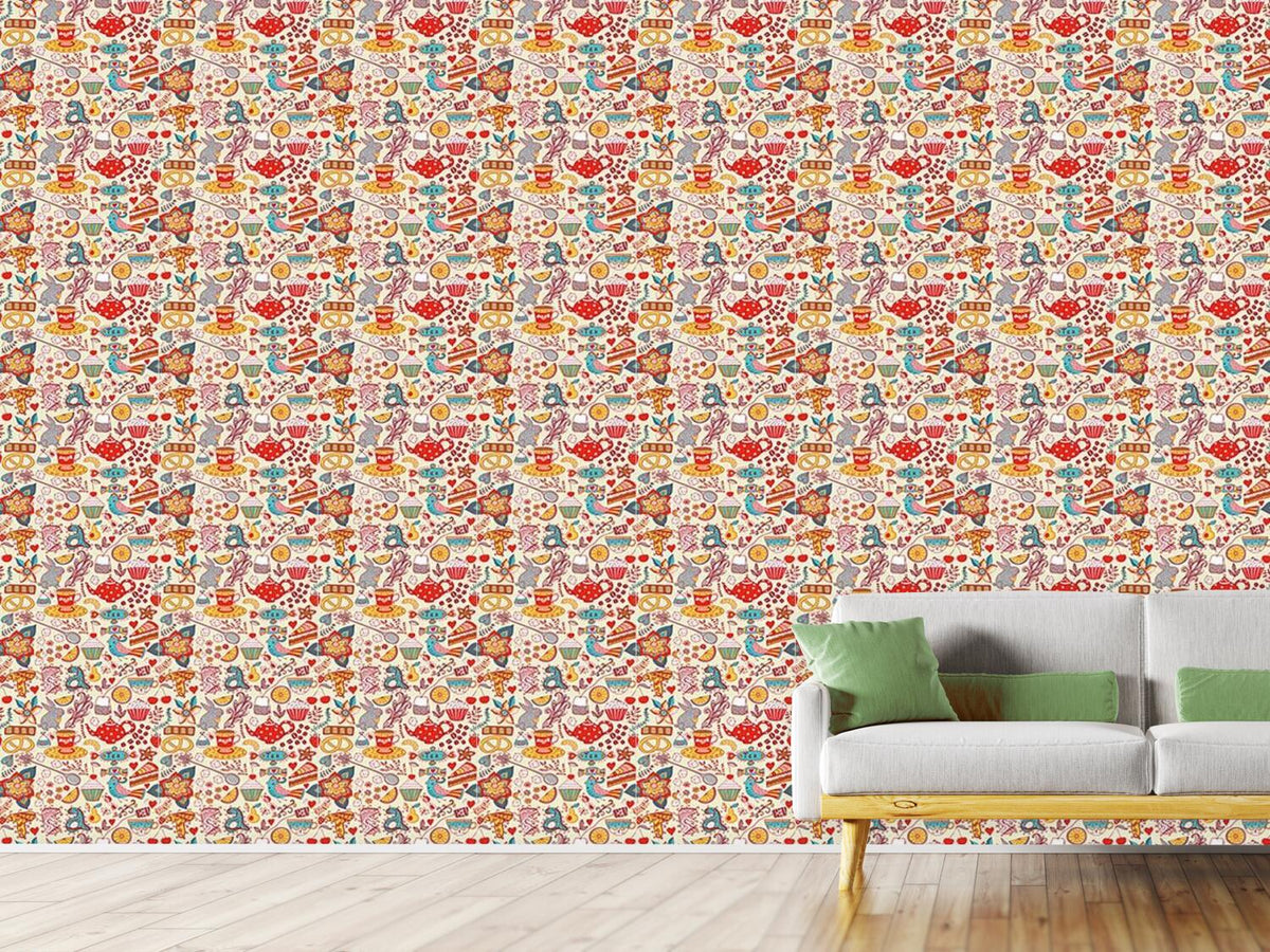 patterned-wallpaper-tea-party-in-summer